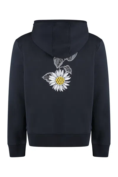 Shop Thom Browne Blue Embroidered Logo Hoodie For Men