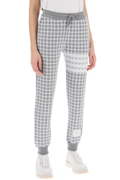 Shop Thom Browne Checkered Knit Joggers For Women In Grey
