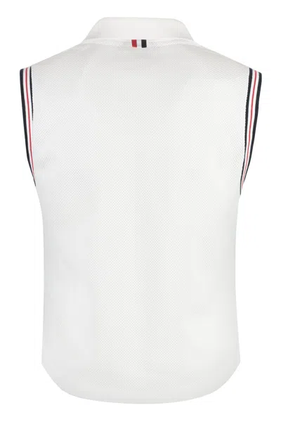 Shop Thom Browne Classic White Sleeveless Polo Shirt For Women