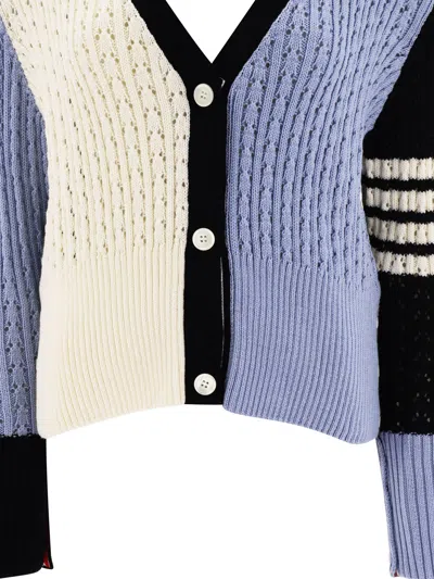 Shop Thom Browne Color-block V-neck Wool Cardigan For Women In Light Blue