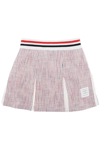 Shop Thom Browne Cotton Seersucker Tweed Mini Skirt With Iconic Striped Pattern In Tan