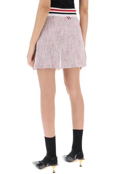 Shop Thom Browne Cotton Seersucker Tweed Mini Skirt With Iconic Striped Pattern In Tan