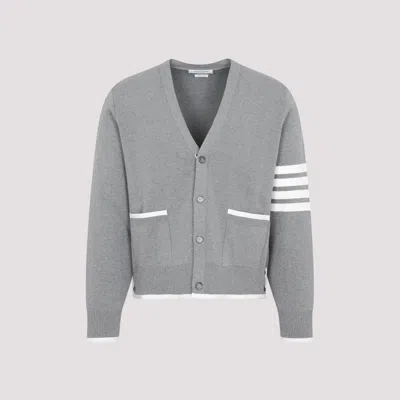 Shop Thom Browne Grey Striped Cotton Cardigan For Men In Asymmetrical Style