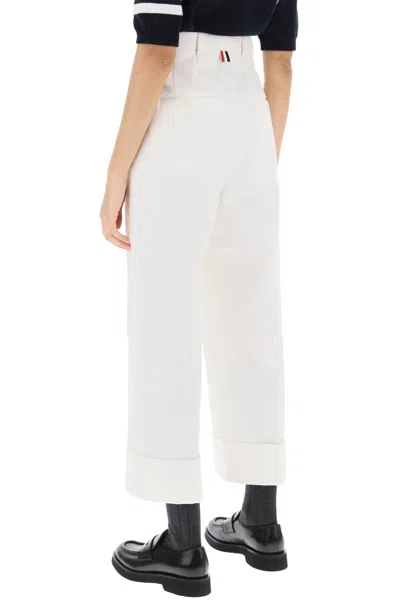 Shop Thom Browne Cropped Wide Leg Pants For Women In White