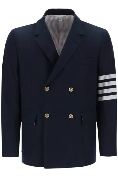 Shop Thom Browne Deconstructed Double-breasted Jacket With Nautical Button Detail In Blue