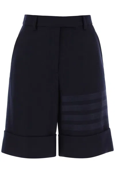 Shop Thom Browne Flannel Shorts With 4-bar Motif In Blue