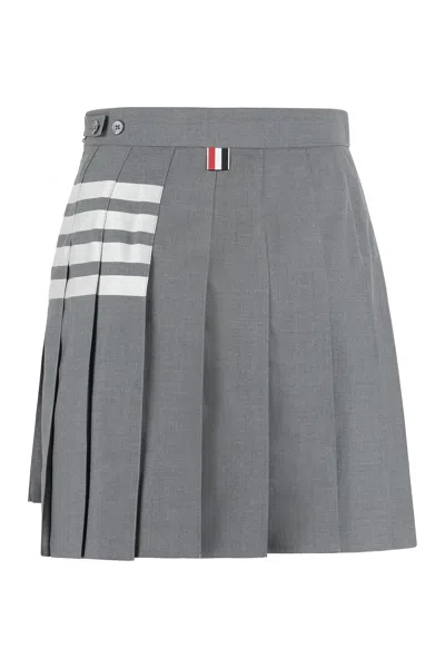 Shop Thom Browne Grey 4-bar Pleated Miniskirt In 100% Wool For Women