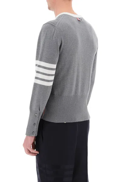 Shop Thom Browne Grey Placed Baby Cable 4-bar Cotton Sweater For Men