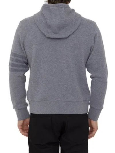 Shop Thom Browne Tricolor Knit Hoodie For Men (grey)