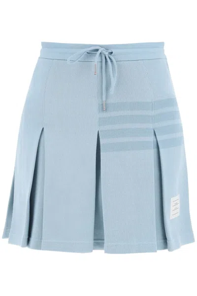 Shop Thom Browne Light Blue Knit 4-bar Pleated Skirt