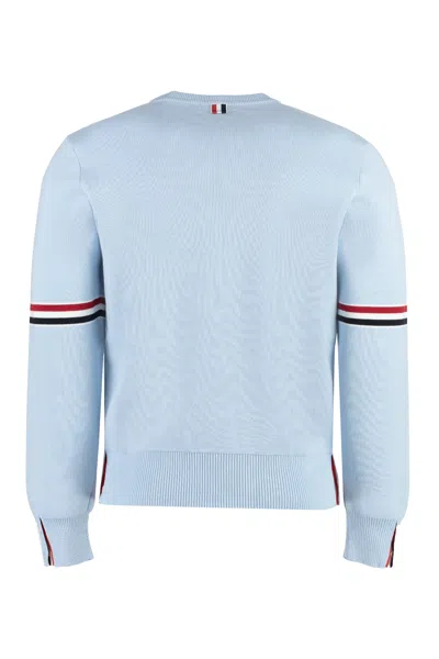 Shop Thom Browne Light Blue Long Sleeve Crew-neck Sweater For Men