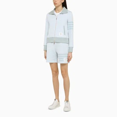 Shop Thom Browne Light Blue Striped Cotton Knit Bermuda Shorts For Women