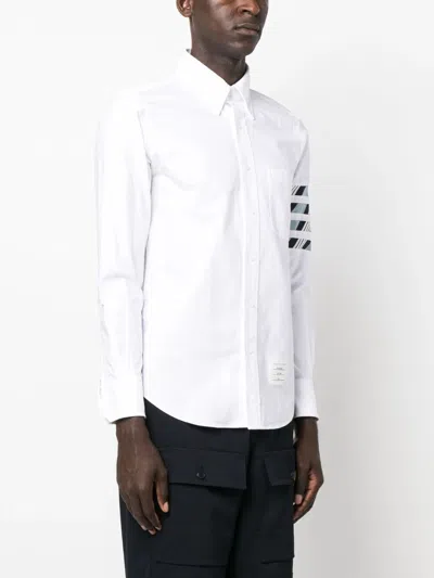 Shop Thom Browne Men's 4 Bar Striped Cotton Shirt In White
