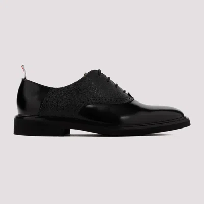 Shop Thom Browne Men's Black Leather Saddle Shoes For Ss24