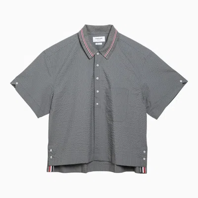 Shop Thom Browne Men's Grey Striped Short-sleeved Shirt