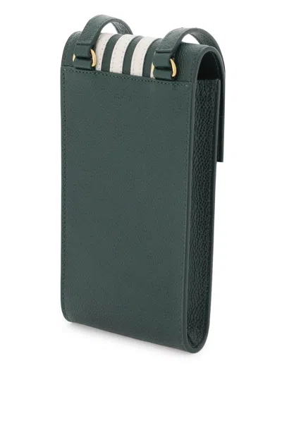 Shop Thom Browne Men's Leather Crossbody Phone Holder In Green For Fw23