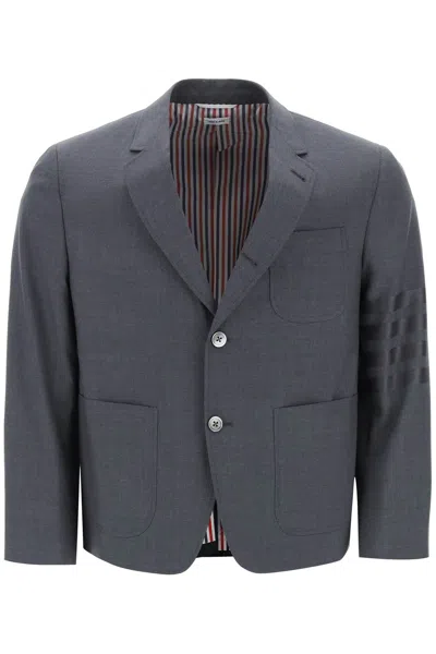 Shop Thom Browne Men's Light Wool Jacket With 4-bar Motif In Grey