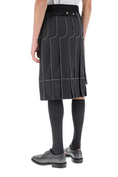 Shop Thom Browne Men's Melange Wool Twill Pleated Midi Skirt In Grey