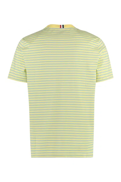 Shop Thom Browne Men's Striped Cotton T-shirt With Tricolor Detail And Side Slits In Yellow