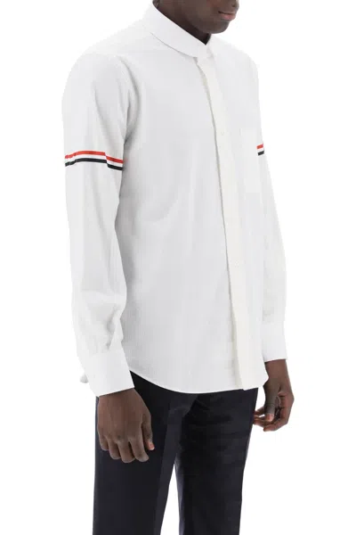 Shop Thom Browne White Seersucker Shirt With Rounded Collar For Men | Ss24 Collection