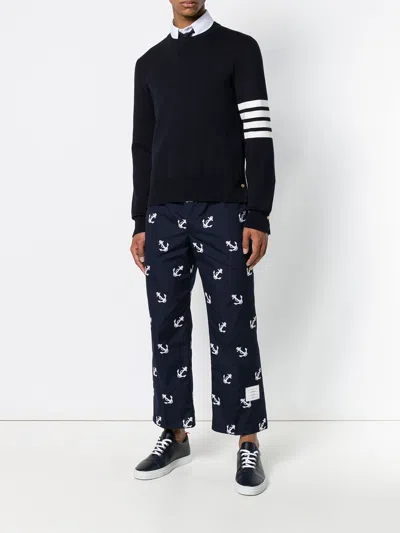 Shop Thom Browne Navy Blue 4-bar Cotton Sweater For Men | Ss24 Milan Stitch Jumper