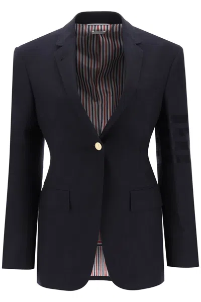 Shop Thom Browne Navy Blue 4-bar Single-breasted Blazer In Light Wool For Women