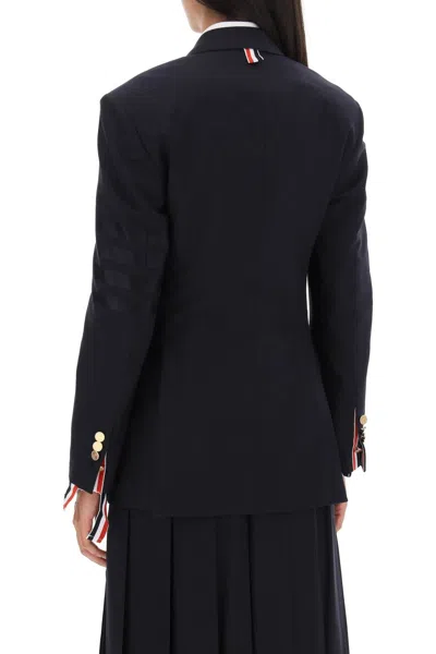 Shop Thom Browne Navy Blue 4-bar Single-breasted Blazer In Light Wool For Women