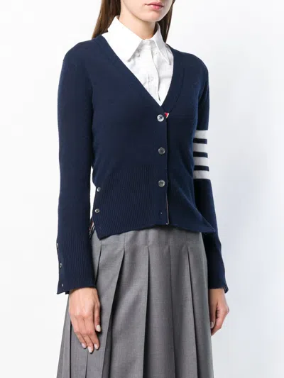 Shop Thom Browne Navy Blue 4-bar Stripe Cashmere Cardigan For Women