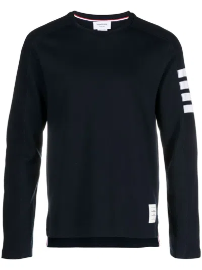 Shop Thom Browne Navy Blue Cotton 4-bar Stripe Crewneck Sweater