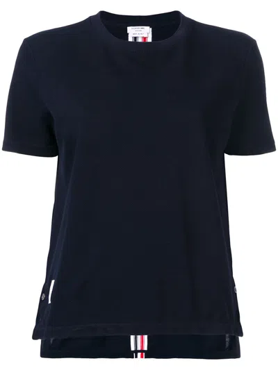 Shop Thom Browne Navy Blue Cotton Pique T-shirt With Tri-colour Striped Trim For Women