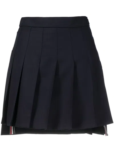 Shop Thom Browne Navy Blue Pleated Skirt With Rwb Stripe And High-low Hem