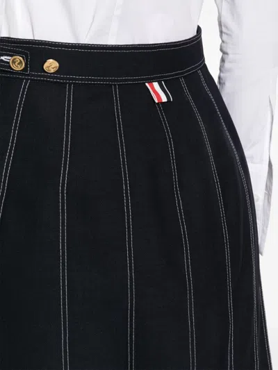 Shop Thom Browne Navy Blue Wool High-waisted Pleated Mini Skirt For Women