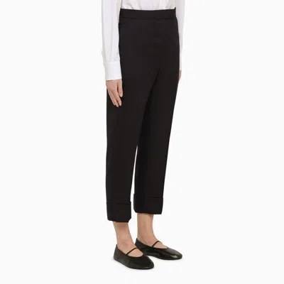 Shop Thom Browne Navy Blue Wool Trousers With Lapels For Women