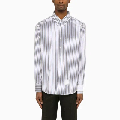 Shop Thom Browne Navy Blue/white Striped Poplin Shirt For Men
