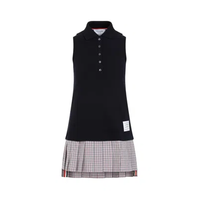 Shop Thom Browne Navy Mini Pleated Bottom Polo Dress For Women In Blue