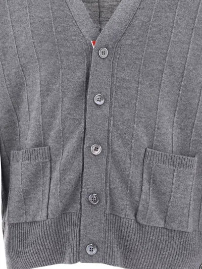 Shop Thom Browne Relaxed Fit V-neck Cardigan With Rwb Detail In Gray In Grey