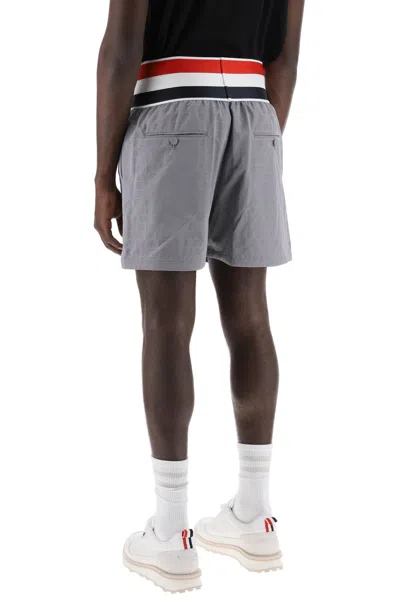 Shop Thom Browne Rwb Elastic Bermuda Shorts In Grey