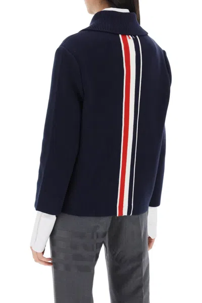 Shop Thom Browne Rwb Stripe Knit Jacket For Women In Blue