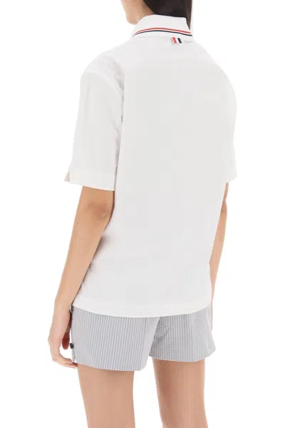 Shop Thom Browne Seersucker Polo Shirt For Women In White