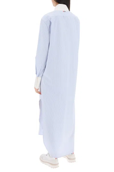 Shop Thom Browne Striped Seersucker Maxi Dress With High Silk Faille Cuffs For Women In Multicolor