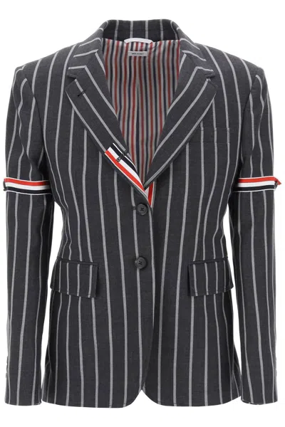 Shop Thom Browne Striped Single-breasted Jacket In Grey For Women