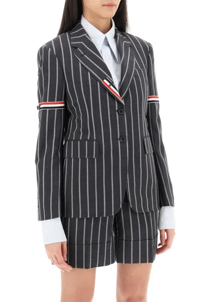 Shop Thom Browne Striped Single-breasted Jacket In Grey For Women