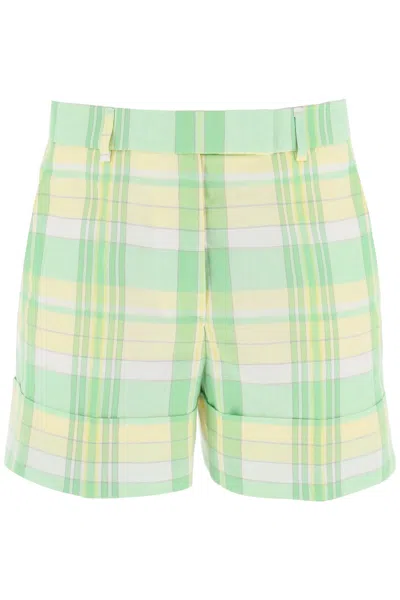 Shop Thom Browne Tailored Madras Cotton Shorts With Wide Cuffs In Multicolor