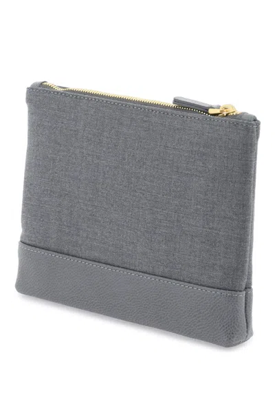 Shop Thom Browne Tone-on-tone Wool Pouch Handbag With Iconic 4-bar For Men In Grey