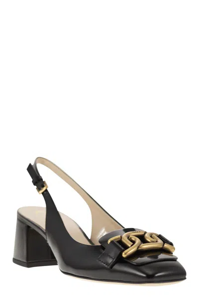 Shop Tod's Refined Black Patent Leather Slingback Pump For Women With Square Toe And Custom Metal Chain Accesso