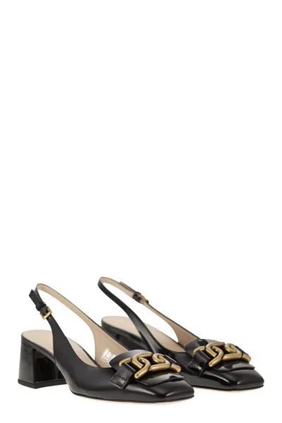 Shop Tod's Refined Black Patent Leather Slingback Pump For Women With Square Toe And Custom Metal Chain Accesso
