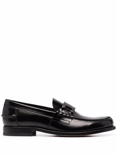 Shop Tod's Chain-link Black Leather Loafers For Men