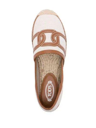 Shop Tod's Jacquard Round Toe Leather Trim Slip-on Sandals For Women In Brown