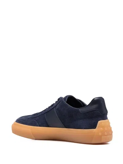 Shop Tod's Navy Blue Logo Suede Low-top Sneakers For Men