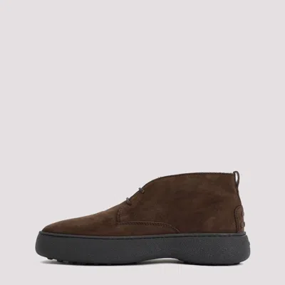 Shop Tod's Men's Brown Suede Ankle Boots With Faux Fur Lining
